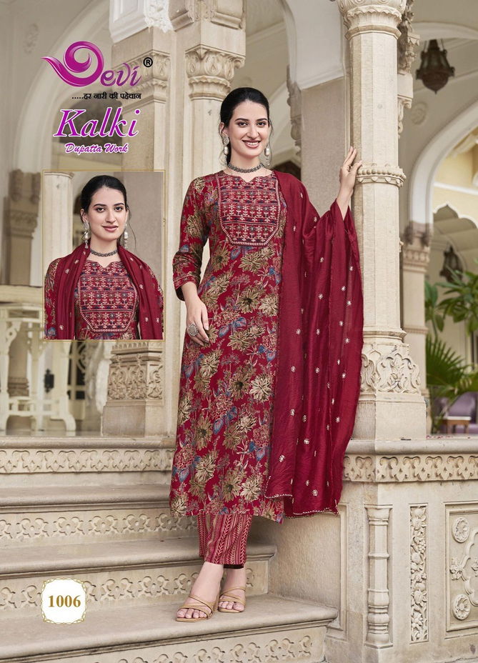 Kalki Vol 1 By Devi Embroidery Rayon Printed Kurti With Bottom Dupatta Wholesale Shop in Surat